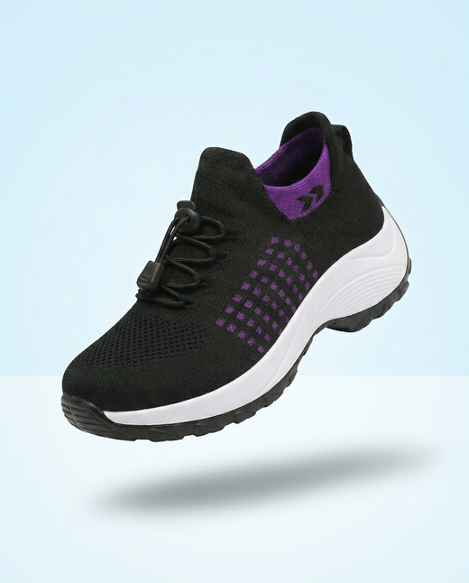 Paula Orthopedic Shoes for Women | Purple Black Knit Comfort Walking