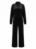 Louisa | Women's Velvet Mock-Neck Top & Wide-Leg Trouser Set
