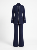 Veronica-Mabel | Women's Contrast-Piping Blazer & Flared Pants Two Piece Set