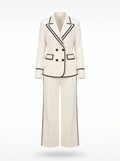 Opal | Women's Contrast-Piping Double-Breasted Blazer & Wide-Leg Trouser Suit Set