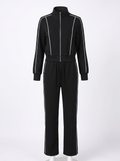 Meredith | Women's Contrast-Piping Zip Jacket & Wide-Leg Pants Set