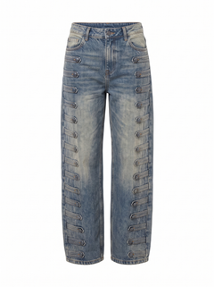 Elsa | Women's Button-Trim Wide-Leg Vintage Denim Jeans