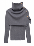 Sigrid-Stella | Women's Buttoned Cape Turtleneck Knit Top