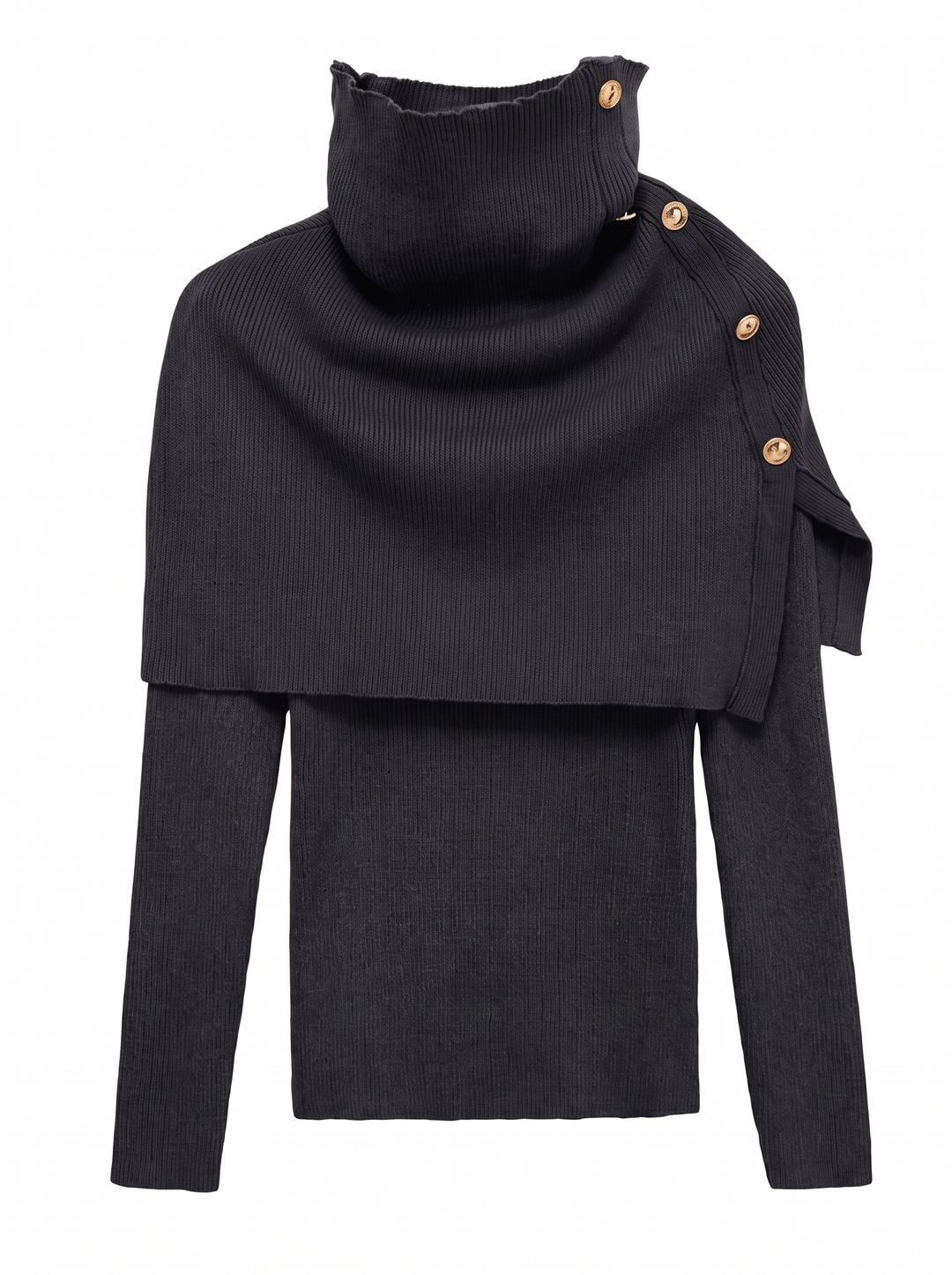 Black knit top with buttoned cape collar