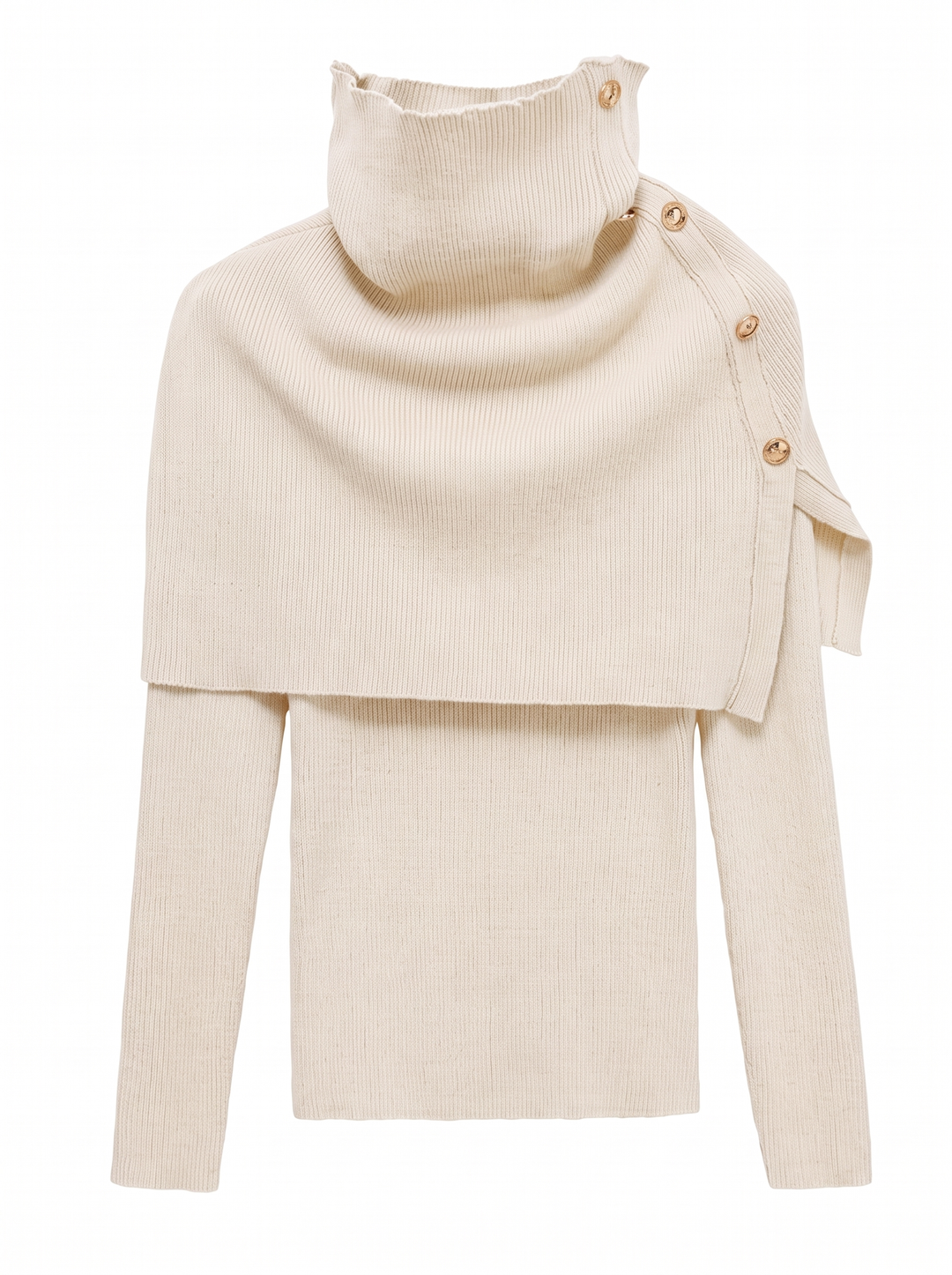 Cream knit top with buttoned cape collar