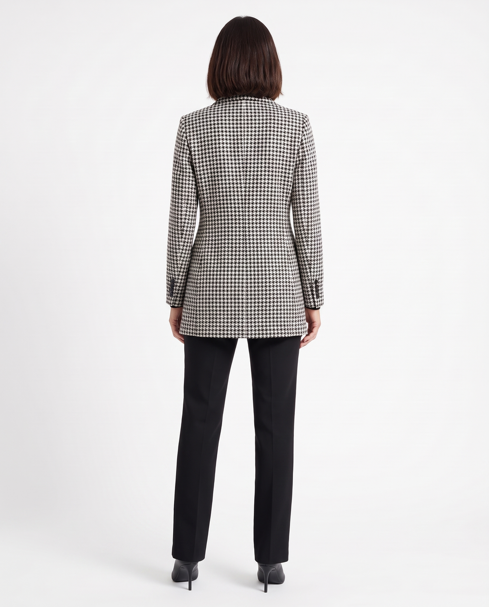 Ida | Women's Houndstooth Double-Breasted Longline Blazer - back