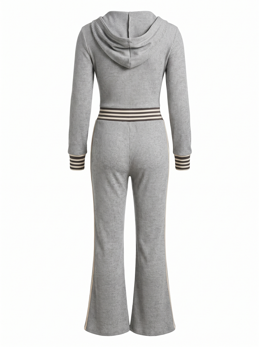 Imogen ribbed knit hooded zip jumpsuit in heather grey, back