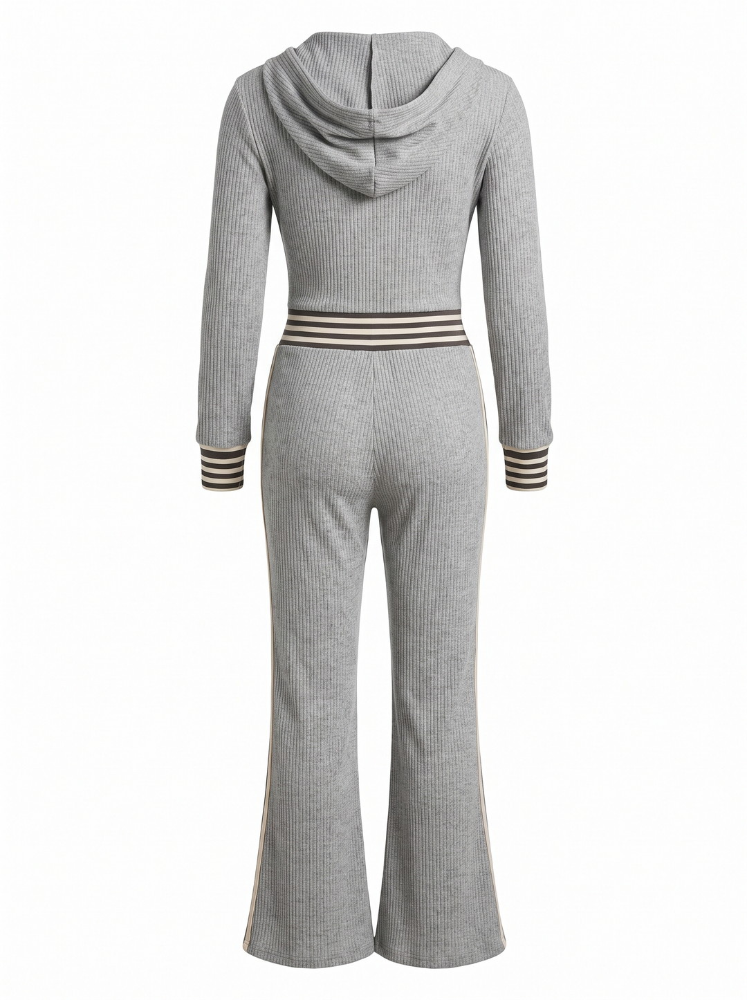 Imogen ribbed knit hooded zip jumpsuit in heather grey, back