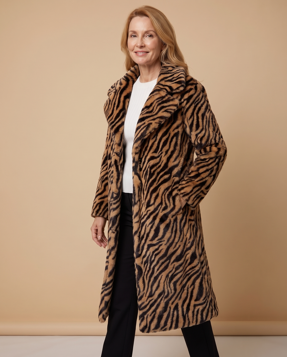 Tiger stripe longline coat