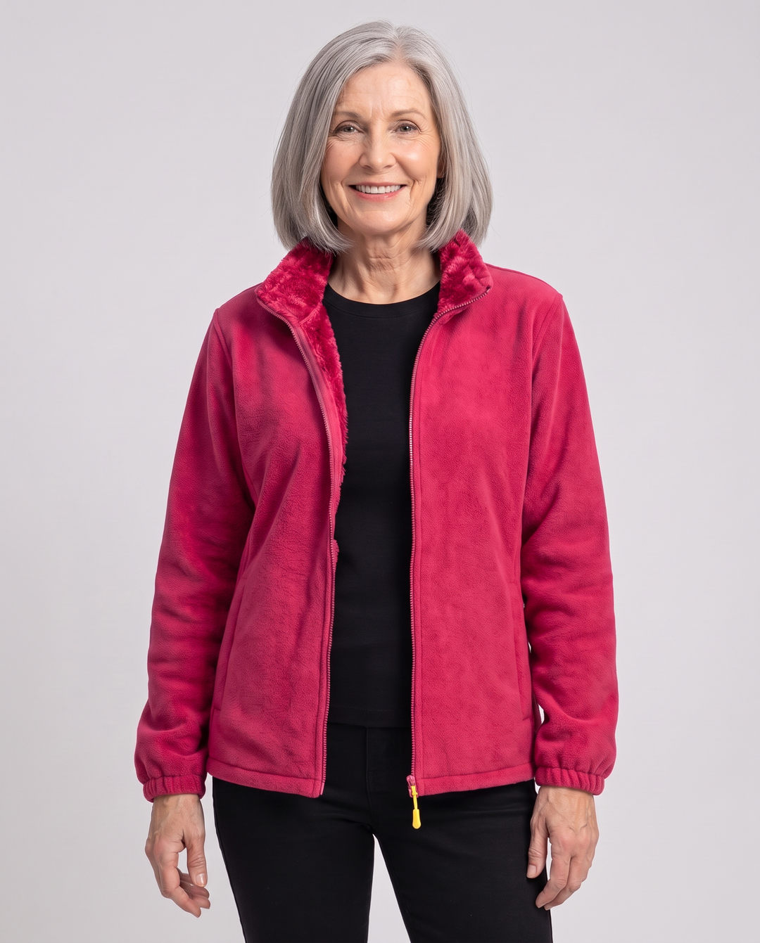 Full-zip plush lined jacket in Rose Red Coral