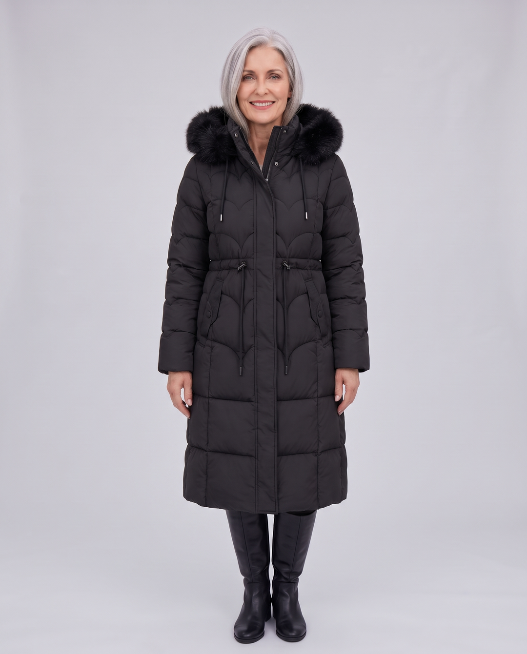 Longline quilted puffer coat in Black