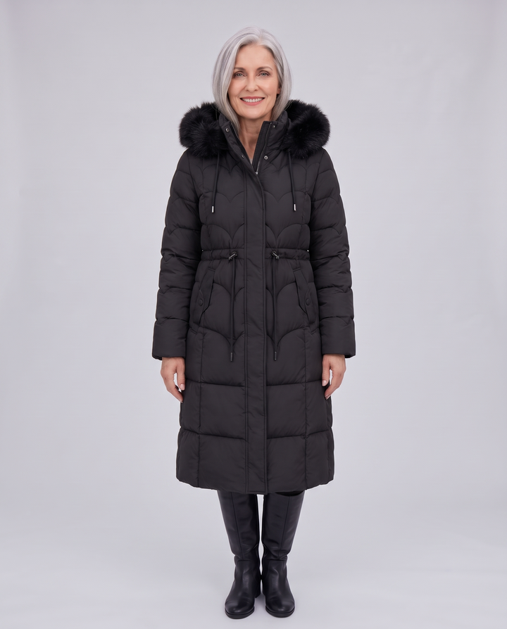 Longline quilted puffer coat in Black