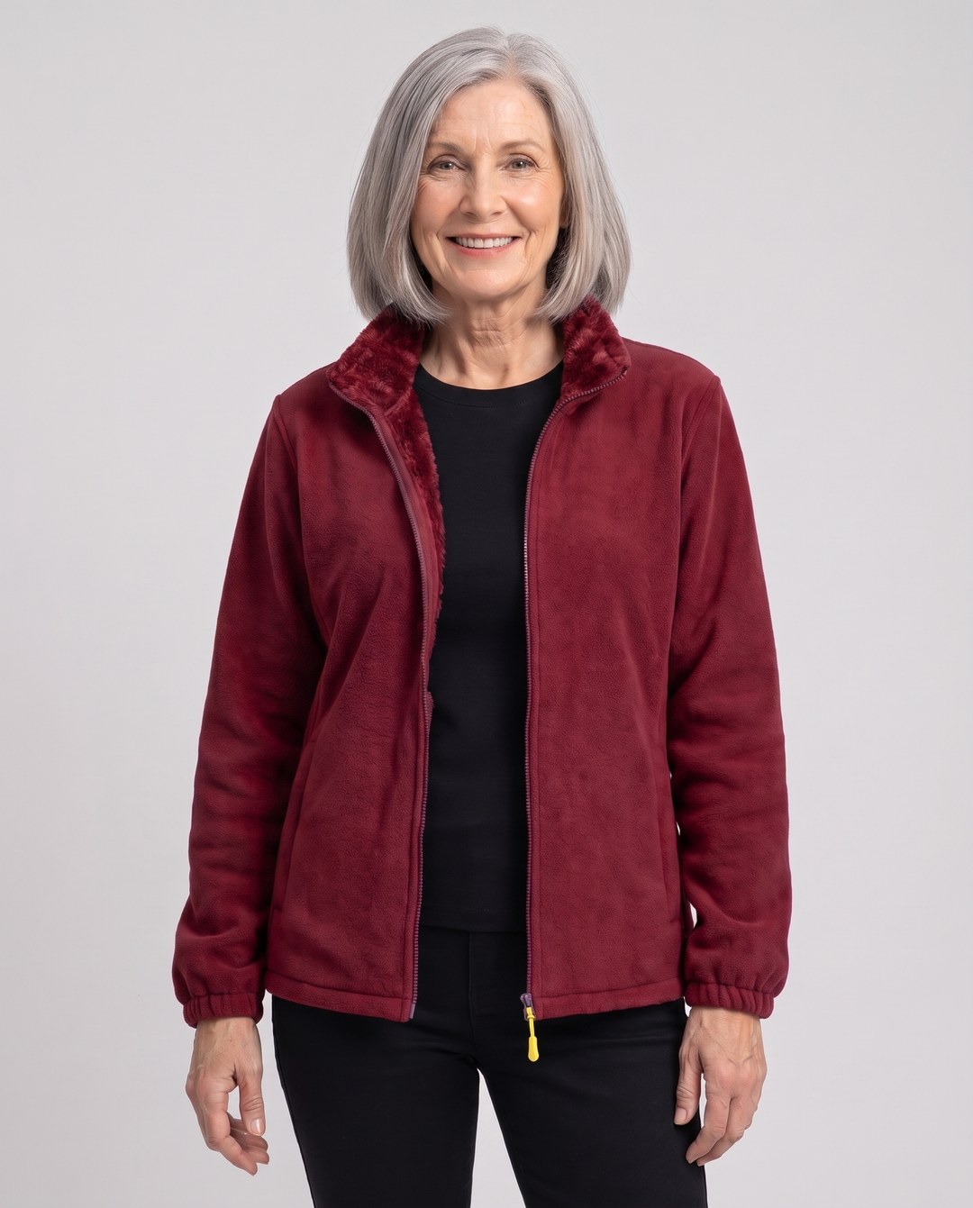 Full-zip plush lined jacket in Dark Red Coral