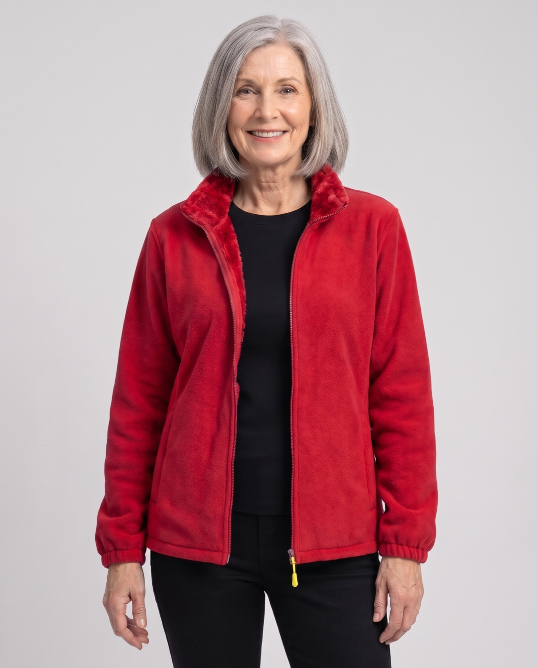 Full-zip plush lined jacket in Big Red Coral