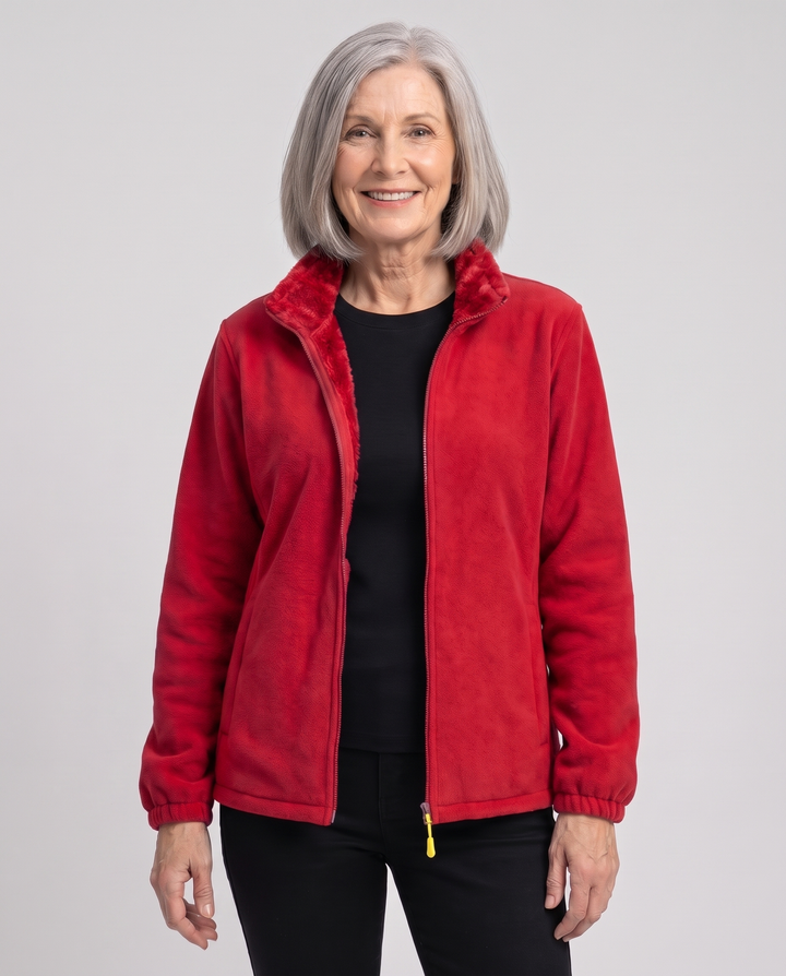 Full-zip plush lined jacket in Big Red Coral