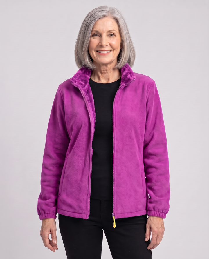 Full-zip plush lined jacket in Light Purple Coral