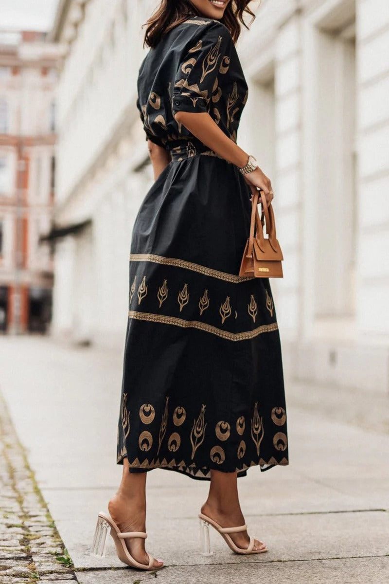 Kaitlyn | Boho Belted Long Sleeve Midi Dress