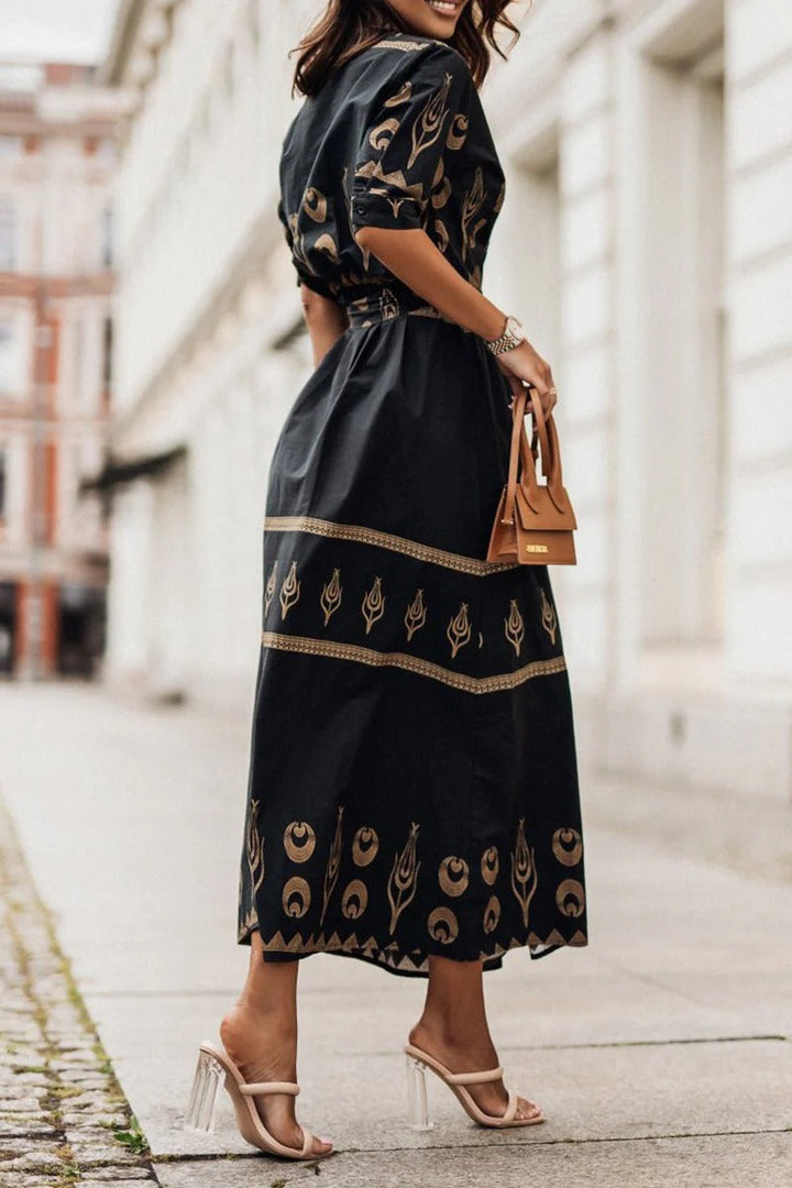 Kaitlyn | Boho Belted Long Sleeve Midi Dress