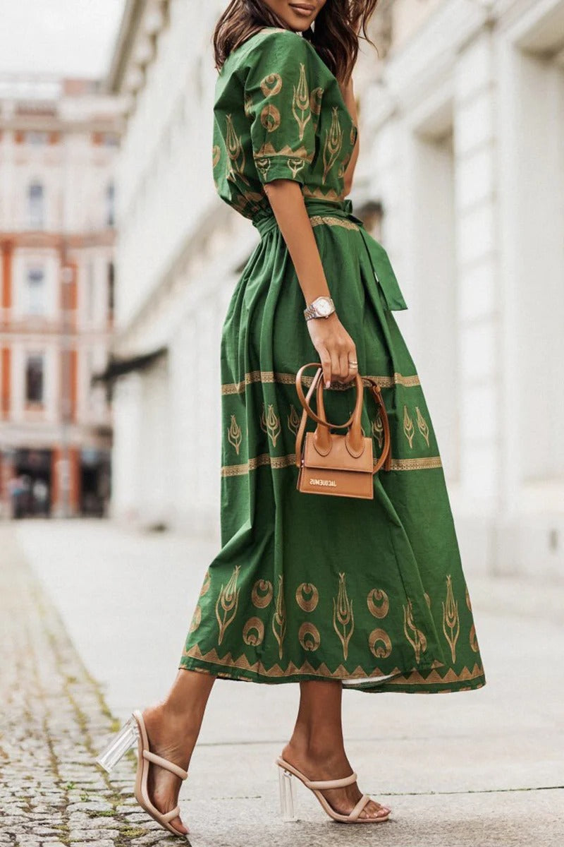 Kaitlyn | Boho Belted Long Sleeve Midi Dress