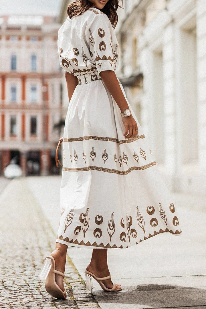 Kaitlyn | Boho Belted Long Sleeve Midi Dress
