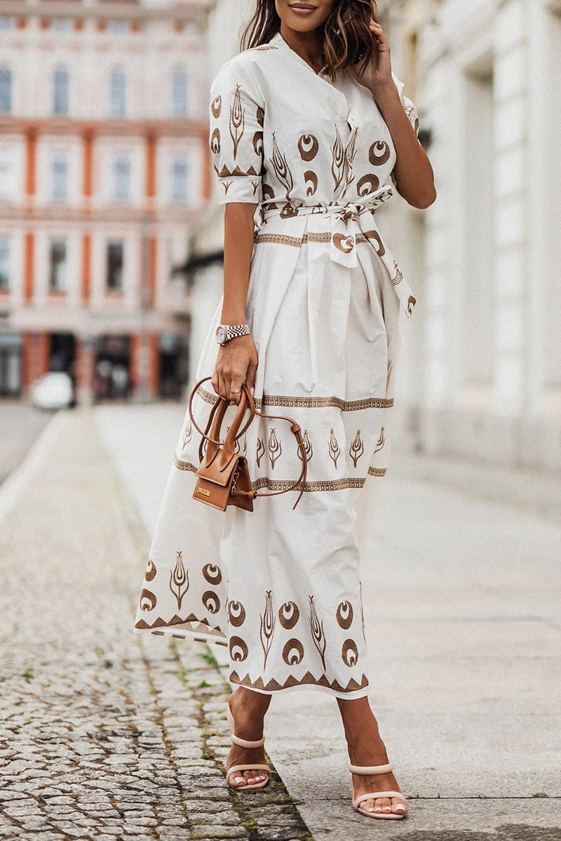 Kaitlyn | Boho Belted Long Sleeve Midi Dress