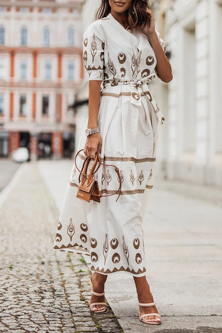 Kaitlyn | Boho Belted Long Sleeve Midi Dress