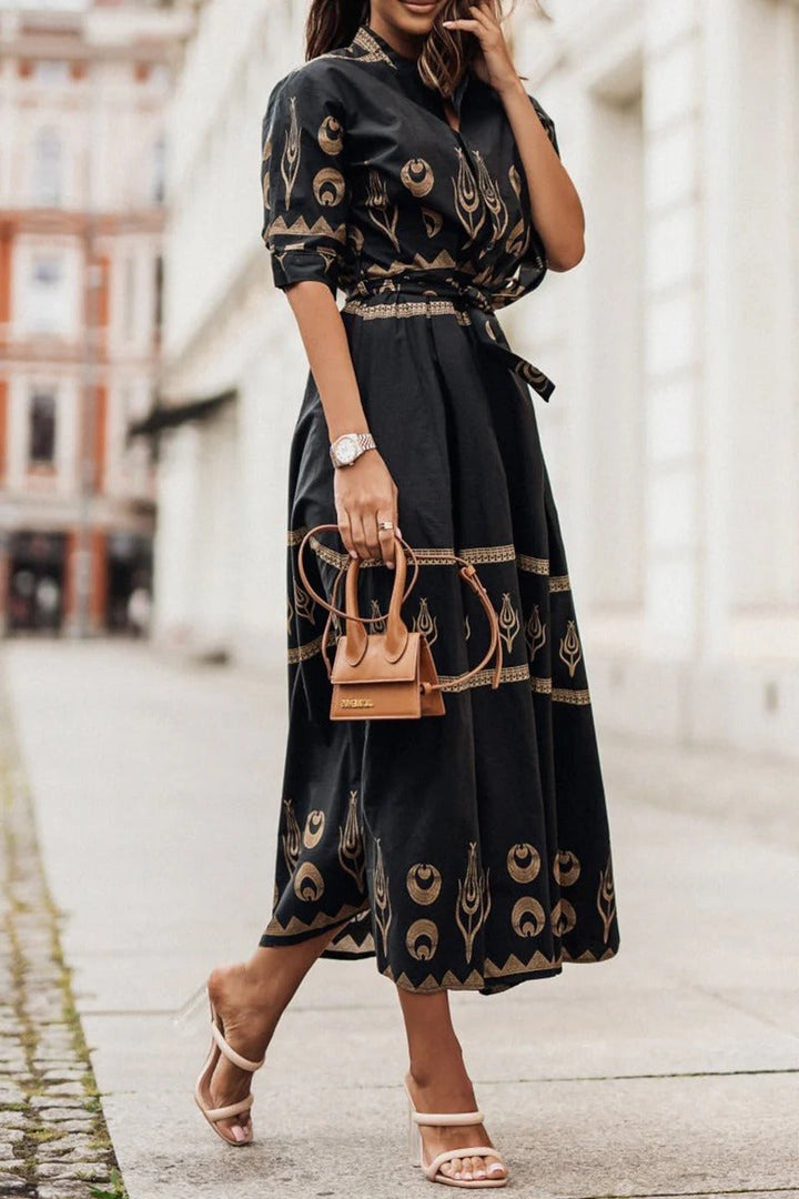 Kaitlyn | Boho Belted Long Sleeve Midi Dress