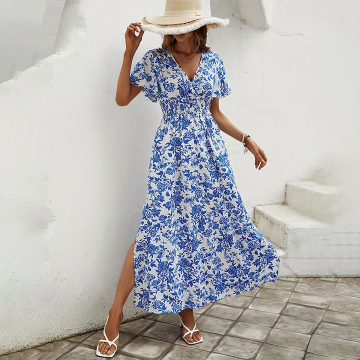 Hailey | Boho Printed V Neck Maxi Dress