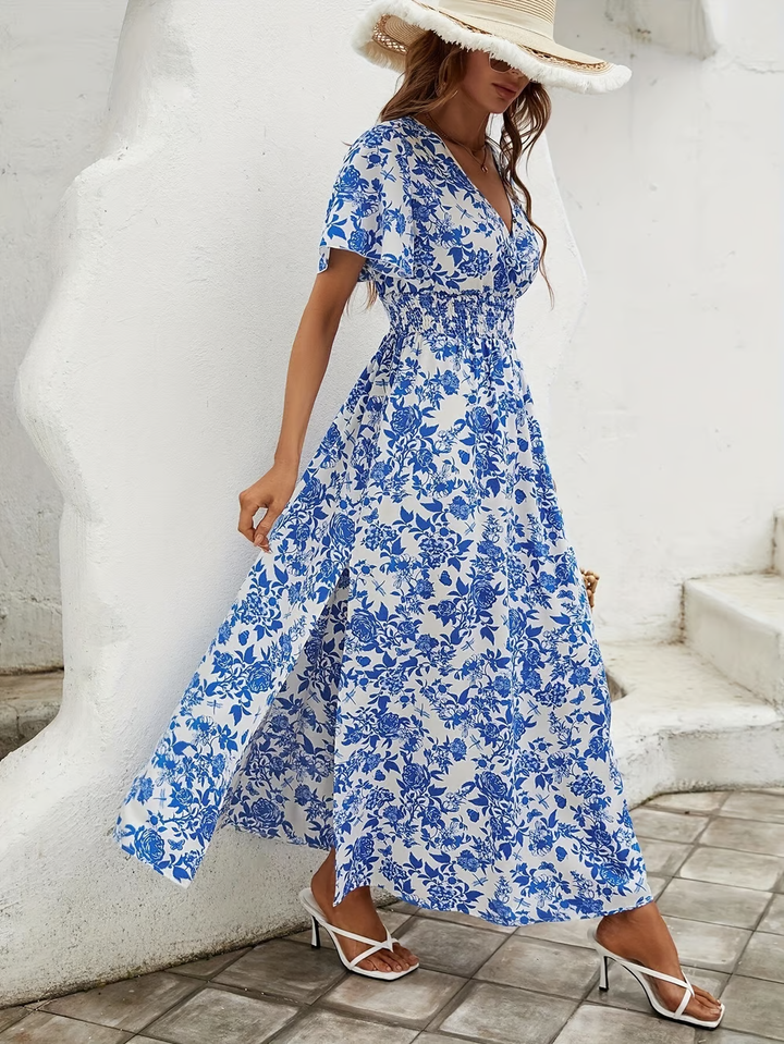 Hailey | Boho Printed V Neck Maxi Dress