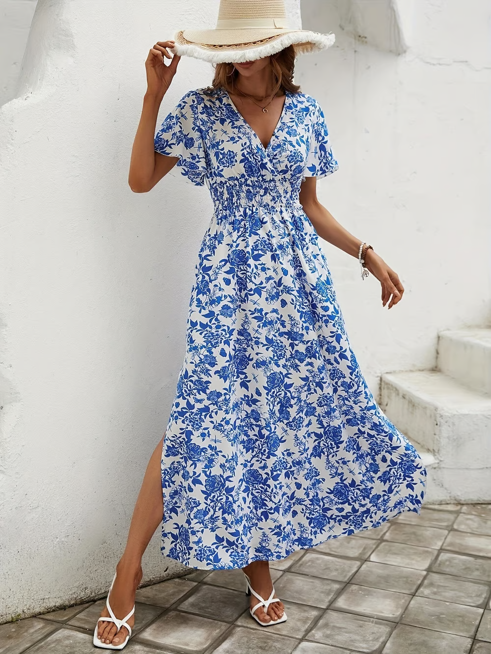 Hailey | Boho Printed V Neck Maxi Dress