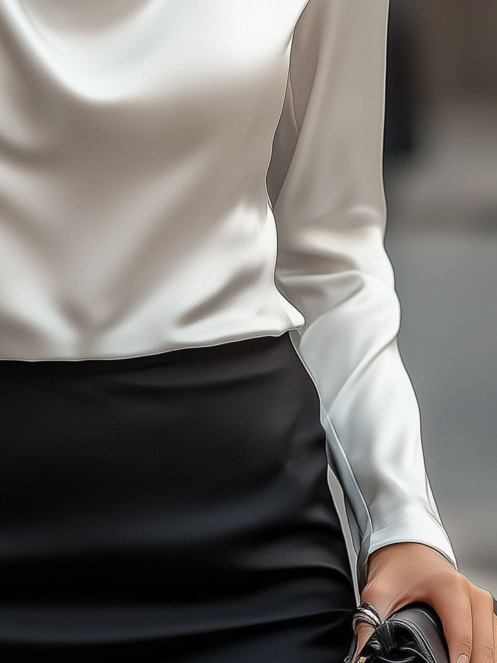 Long sleeve and cuff detail — Seraphine satin blouse
