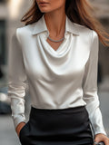 Seraphine | Women's Draped Cowl-Neck Satin Blouse