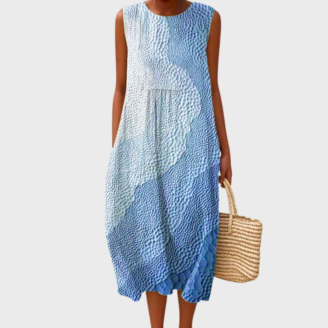 Delphine sleeveless tiered linen midi dress in ocean blue