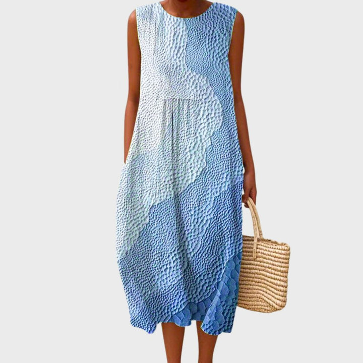 Delphine sleeveless tiered linen midi dress in ocean blue