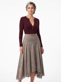 Frida | Women's Two-Piece Knit Top & Suede Midi Skirt Set