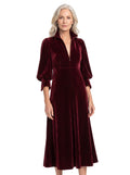 Leonora | Women's Velvet Balloon-Sleeve Maxi Dress