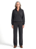 Penelope | Women's Half-Zip Contrast-Trim Top And Wide-Leg Palazzo Pants Set