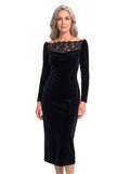 Lucille | Women's Velvet Lace Off-Shoulder Midi Dress