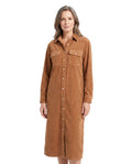 Lavinia-Helena | Women's Ribbed Corduroy Button-Front Shirt Dress
