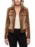 Madeline-Sybil | Women's Leopard Print Velvet Denim-Style Jacket