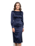 Agnes-Beatrix | Women's Satin Button-Front Midi Dress