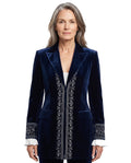 Genevieve-Aurelia | Women's Velvet Embroidered Open-Front Blazer