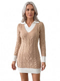 Veronica-Madeline | Women's Cable-Knit Collared Sweater Dress