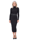 Ivy-Ursula | Women's Ribbed Roll Neck Midi Dress