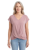 Teresa-Edith | Women's V-Neck Twist-Front Knit Tee