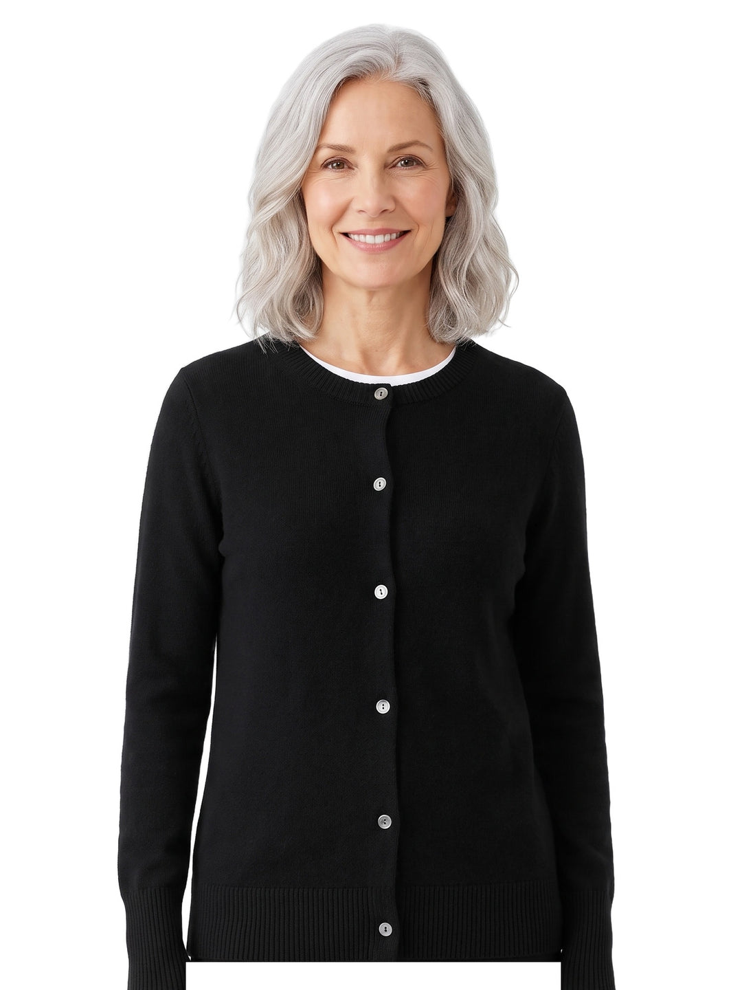 Maureen Women's Crewneck Button-Front Cardigan in Black