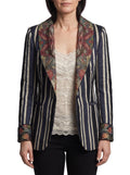 Margot | Women's Retro Striped Blazer with Floral Lapel Panels
