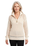 Maureen-Cordelia | Women's Open-Knit Half-Zip Sweater with Collar