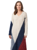 Eleanor-Lillian | Women's Color-Block Long-Pile Knit Maxi Dress