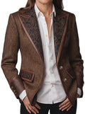 Esther-Patricia | Women's Herringbone-Panel Blazer with Gold-Tone Buttons